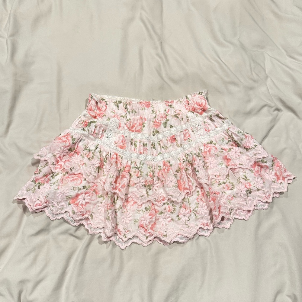 Love Shack Fancy Floral Pink Lace Skirt